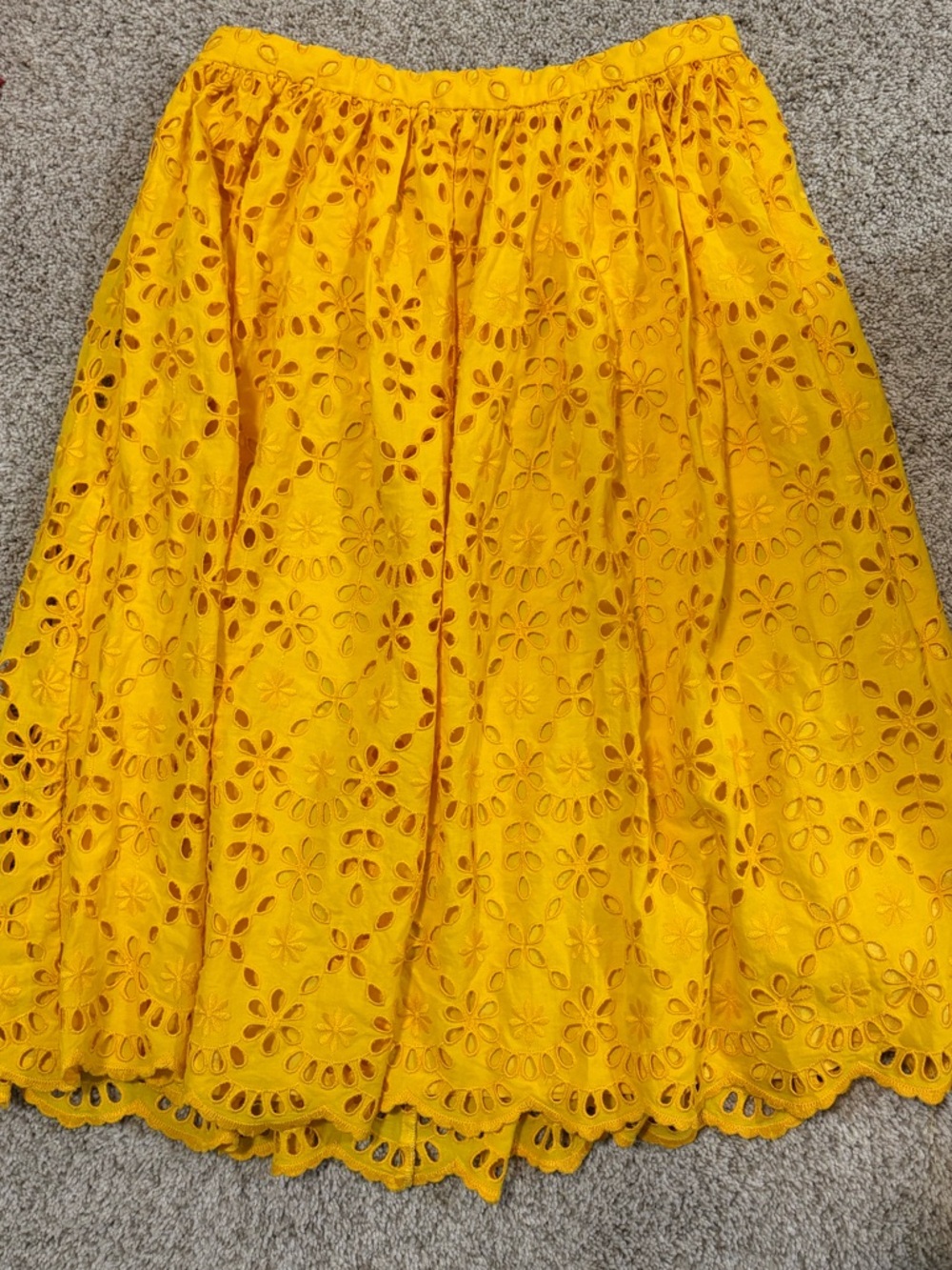 J. Crew Yellow Eyelet Cotton Knee Length Skirt
